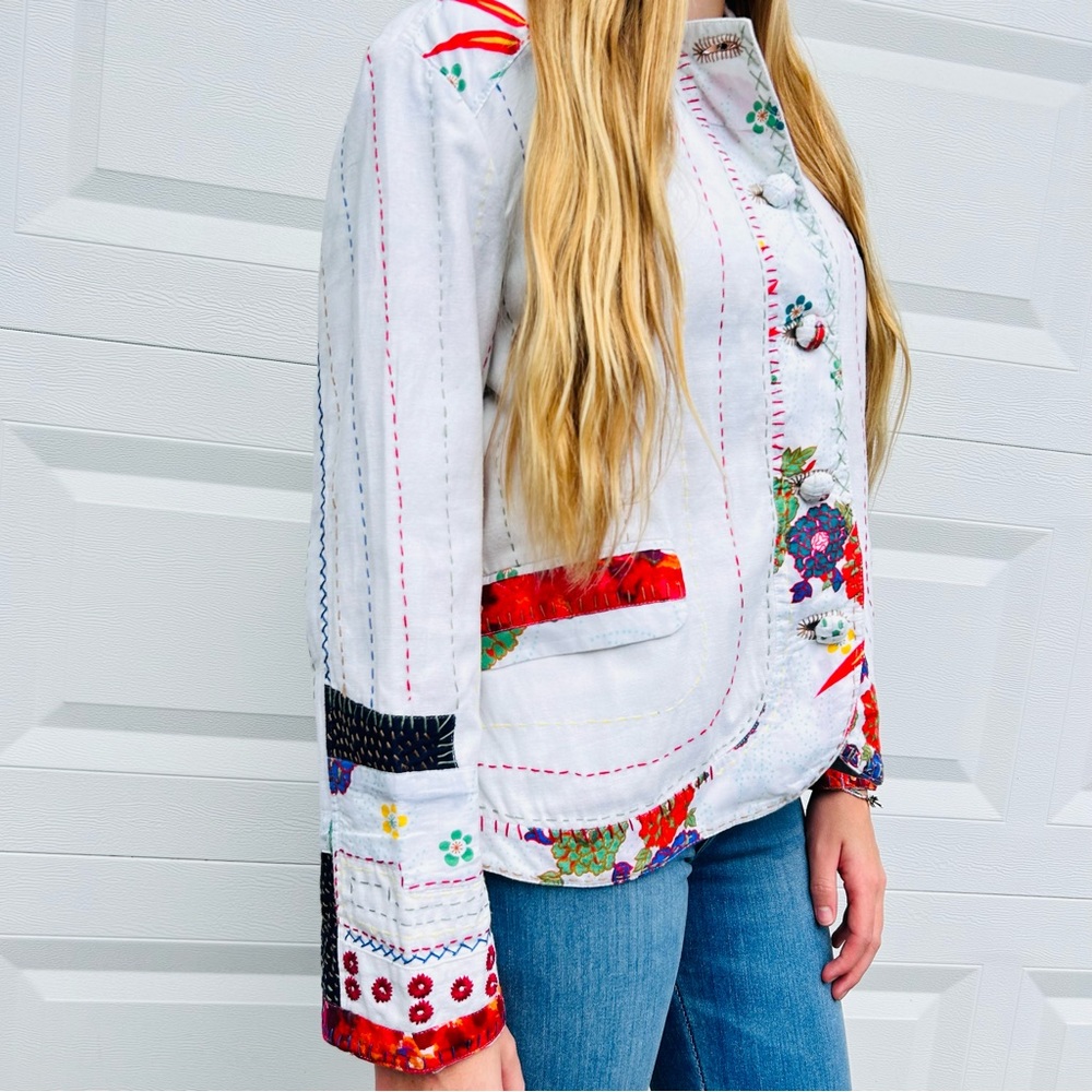 Grandma Chic Patchwork Embroidered Jacket Casual … - image 3
